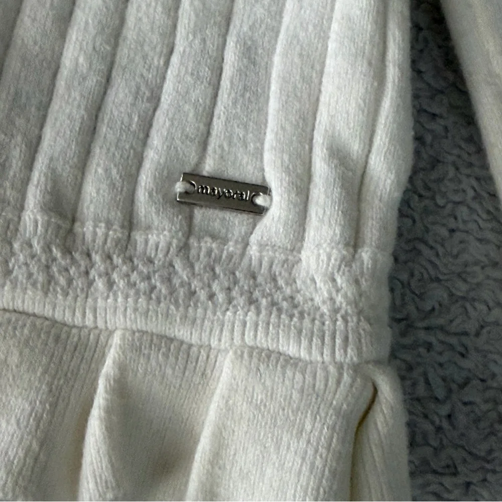 Mayoral | Ribbed Knit Cropped Cardigan with Ruffle Hem | Size 4